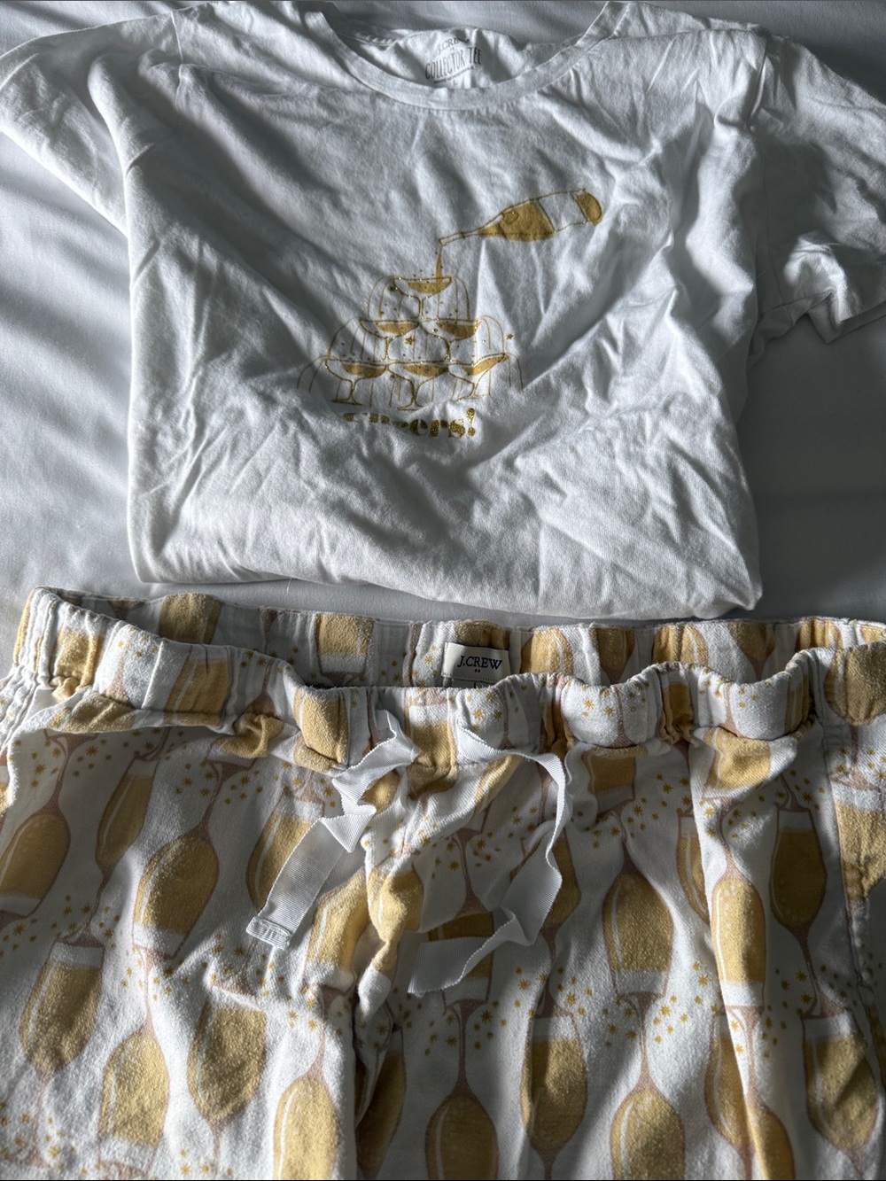 J. Crew White and Gold Champagne Print women’s Pajama Set USED